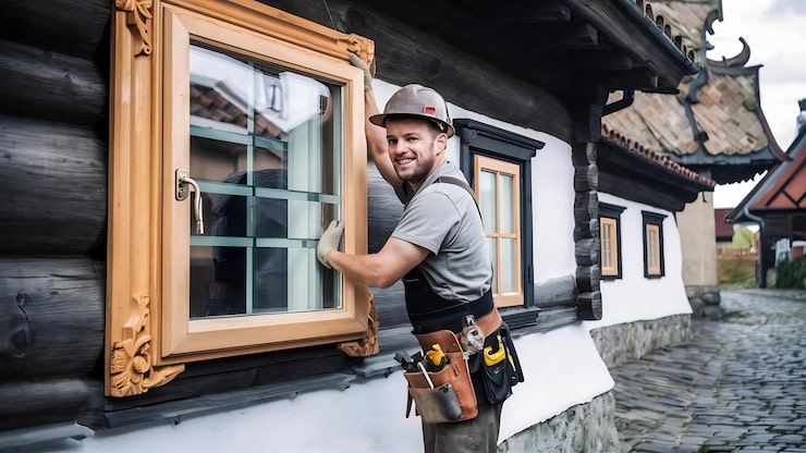 Установка окон ПВХ в деревянном доме с обсадой